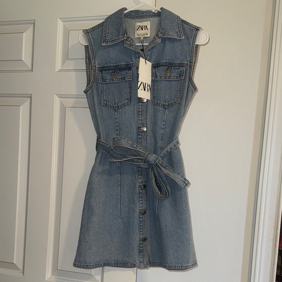 Zara Dresses & Skirts - NWT ZARA Sleeveless Denim Button-Front Dress in Light Blue